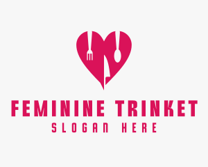 Pink Heart Utensil Restaurant logo design