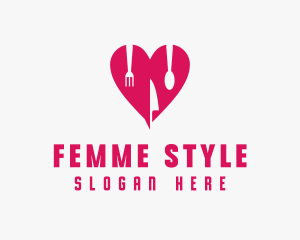 Pink Heart Utensil Restaurant logo design