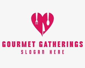 Pink Heart Utensil Restaurant logo design