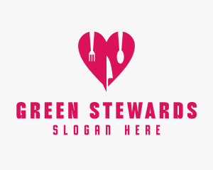 Pink Heart Utensil Restaurant logo design