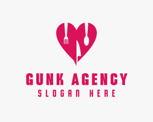 Pink Heart Utensil Restaurant logo design