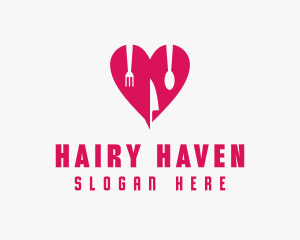 Pink Heart Utensil Restaurant logo design