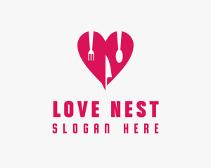 Pink Heart Utensil Restaurant logo design