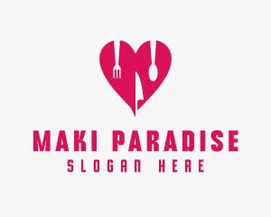 Pink Heart Utensil Restaurant logo design