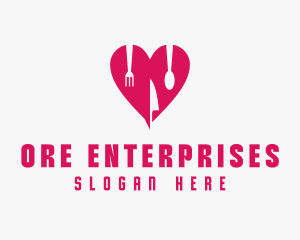 Pink Heart Utensil Restaurant logo design