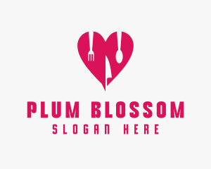 Pink Heart Utensil Restaurant logo design