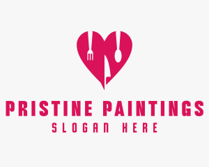 Pink Heart Utensil Restaurant logo design