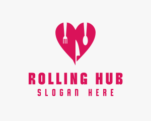 Pink Heart Utensil Restaurant logo design