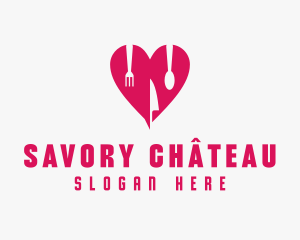 Pink Heart Utensil Restaurant logo design