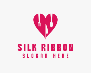 Pink Heart Utensil Restaurant logo design