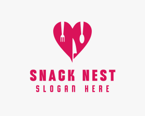 Pink Heart Utensil Restaurant logo design