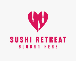 Pink Heart Utensil Restaurant logo design