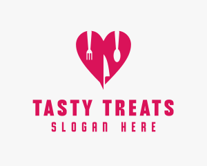 Pink Heart Utensil Restaurant logo design