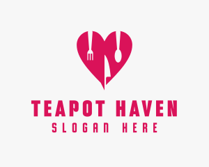 Pink Heart Utensil Restaurant logo design