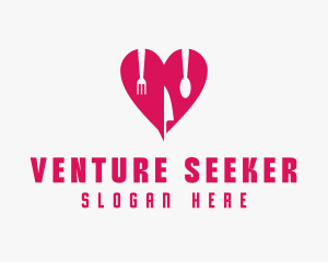 Pink Heart Utensil Restaurant logo design