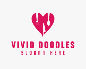 Pink Heart Utensil Restaurant logo design