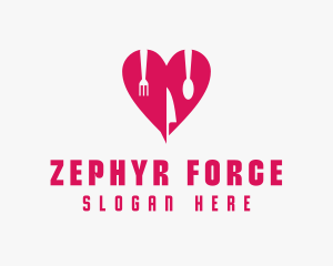 Pink Heart Utensil Restaurant logo design