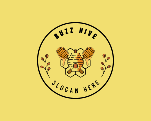 Leaf Beehive Honey Dipper logo design