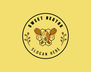 Leaf Beehive Honey Dipper logo design