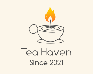 Teacup Candle Flame logo design