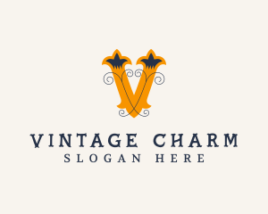 Antique Interior Design Decor Letter V logo design