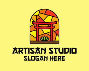 Stained Glass Shinto Shrine  logo design