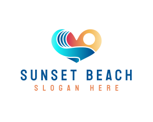 Surfing Heart Sunset logo design