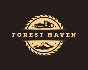 Woodcutting Chainsaw Forest logo design