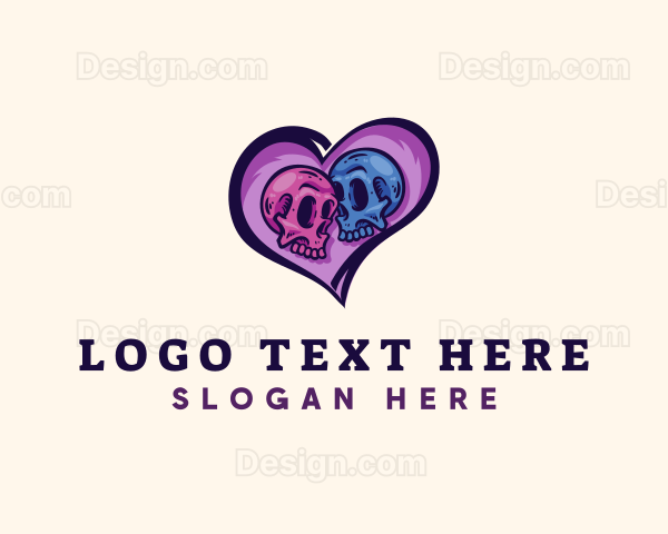 Couple Skull Heart Logo