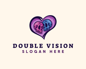 Couple Skull Heart logo design