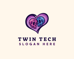 Couple Skull Heart logo design