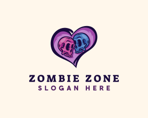 Couple Skull Heart logo design