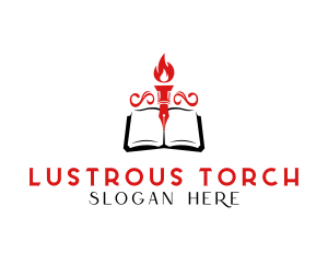 Pen Book Fire Torch logo design