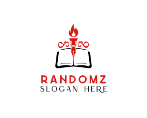 Pen Book Fire Torch logo