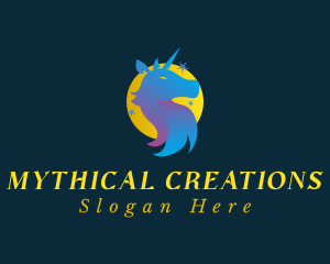 Mythical Unicorn Moon logo design