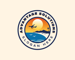 Airplane Beach Travel Destination Logo