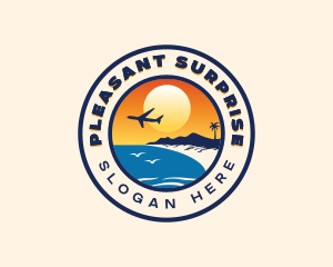 Airplane Beach Travel Destination Logo