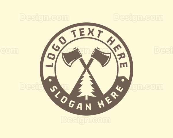 Axe Pine Tree Woodwork Logo