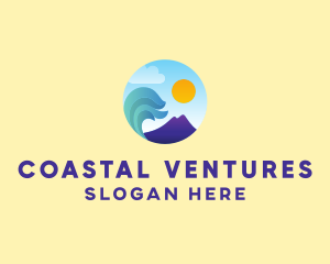 Seaside Mountain Wave Landscape logo design