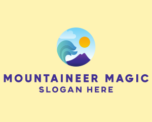 Seaside Mountain Wave Landscape logo design