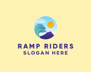 Seaside Mountain Wave Landscape logo design