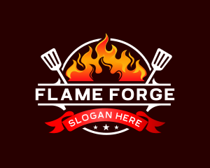 Flaming Spatula Barbeque logo design