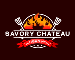 Flaming Spatula Barbeque logo design