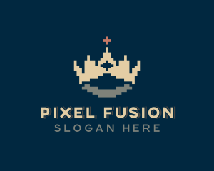 Pixel Crown Cross logo design