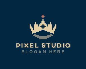 Pixel Crown Cross logo design