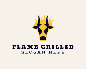 Grill Cow Fire logo design