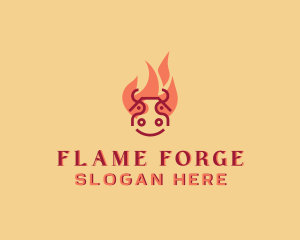 Grill Cow Flame Barbecue logo design