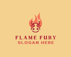 Grill Cow Flame Barbecue logo design