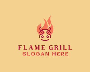 Grill Cow Flame Barbecue logo design