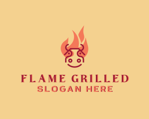 Grill Cow Flame Barbecue logo design